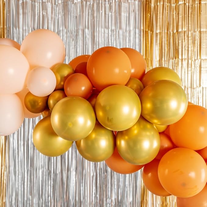 Restaurantware-Balloonify Balloon Garland Set, 1 Party Decoration Kit - 143 Balloons, With Chain, Brown, White, & Gold Latex Balloon Arch Kit, Includes Glue Dots