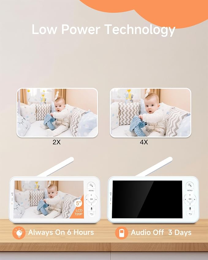 ARENTI 4MP Baby Monitor with Camera and Audio, 5G WiFi 5" Split Screen, Free App, Colorful Night Lights, Smoothing Lullabies, Cry&Motion Detection, Temp&Humidity Senor, Local Storage
