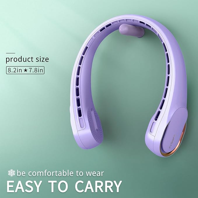 FrSara Neck Fan, Portable Personal Fan Strong Wind, 4000mAh, Air Volume,360° Cooling, No Hair Twisting, Air Volume On 2 Sides, Non-Slip, Quick Charge, Long Use Time, Gift for Women, Men, Birthday