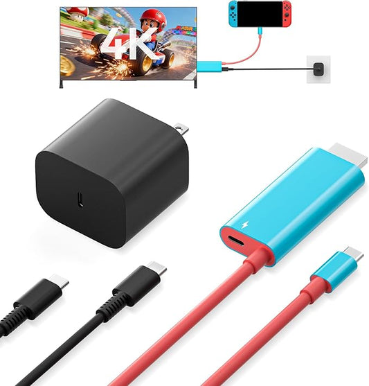 Portable Dock 4K with 60W Charger & 6.5' HDMI for Nintendo Switch 1/OLED/Steam Deck/ROG Ally/Legion Go/Laptop etc. Travel Docking Station TV Accessories, USB-C Charging Cable, AC Adapter Power Cord