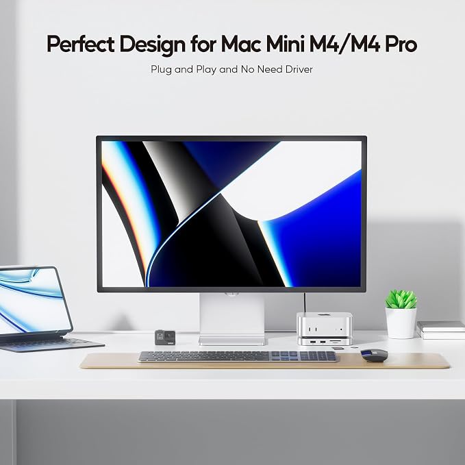Mac mini M4 Dock with 8TB M.2 SSD Enclosure (SSD NOT Included), Mac mini M4/ M4 Pro Hub Stand with HDMI 4K@60Hz, 2024 MacMini USB C Hub Accessories, 3 USB A, SD/TF, 3.5mm Audio