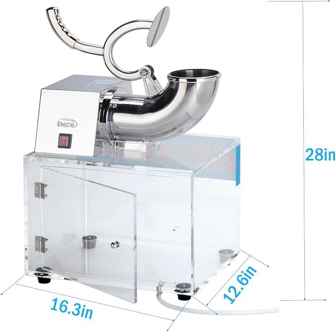 SNICE Snowflake machine Shaved Ice Machine Acrylic Big Storage Box Snow cone machines SS Blades ETL plug Commercial Smoothies Ice Crusher Party Use or Business Use Ice Shaver