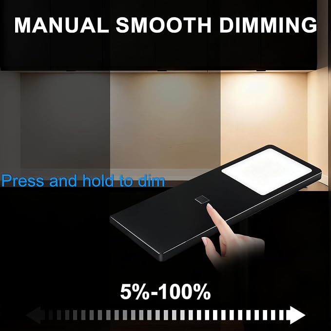 Under Cabinet Lights, 15W Plug in Linkable LED Dimmable Hardwire Under Cabinet Lighting for Counter Closet Bookshelf Shelf, 0.28 inch Ultra Thin, 3000K/4000K/5000K, 3-in-1, Black, ETL