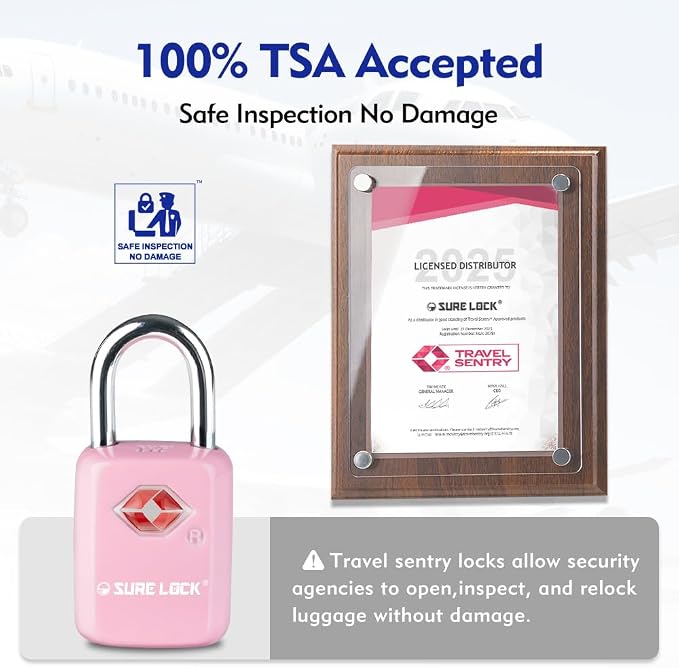 SURE LOCK Mini TSA Approved Keyed Luggage Lock – One Key Opens All, Fits Tight Zipper Gaps & Small Pull Holes, Compact Travel Lock for Suitcases, Backpacks & Handbags