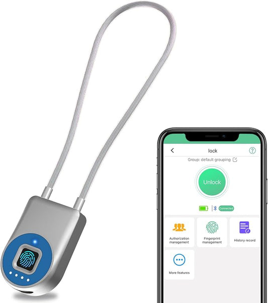 Cord Padlock Waterproof Fingerprint Cable Lock eLinksmart Bluetooth App Bike Lock Outdoor Travel Lock - 38cm Steel Cable Lock for Kids Adults Fridge French Door Small Folding Bicycle Helmet