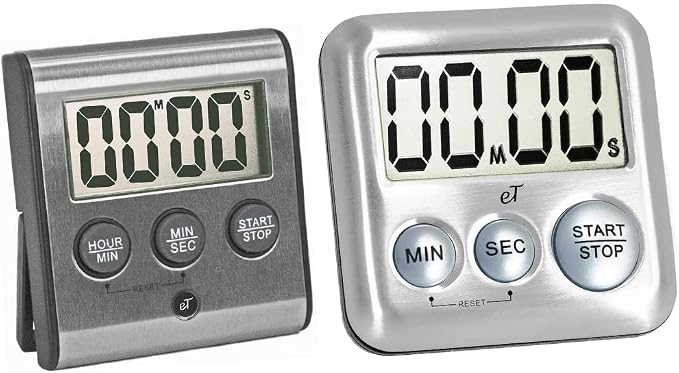 eTradewinds Elegant Digital Kitchen Timers 2 Pack Bundle Featuring Stainless Steel Models eT-78 and Model eT-26, Auto Shutoff Auto Memory