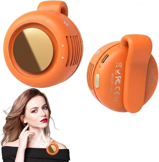 Portable Silent Mini Bladeless Fan Clip On, Small Fan Clip on for Shirt & Waist, Adjustable 3-Speed Suspended Whirlwind Fans, For Outdoor & Travel & Office, Travel Accessories, Gift (Orange)