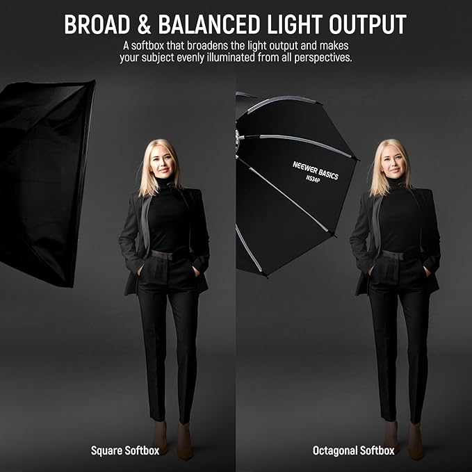 NEEWER Basics Octagonal Softbox Kit for Studio Photography Video Recording Streaming, 35"/90cm Quick Release Bowens Mount Softbox/Grid/Light Diffusers/Bag, for Continuous Lighting Strobe Flash, NS34P