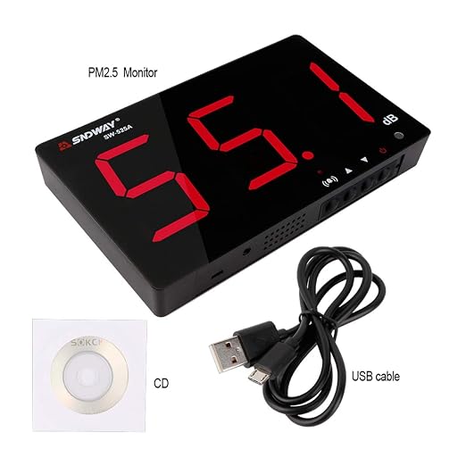 SNDWAY SW-525B 30-130dB Digital Sound Level Meter with Large 9.6in Screen LCD Display Noise Meter Decibel Wall Mounted Hanging with Alarm (Sound Level Meter with Data Logger)