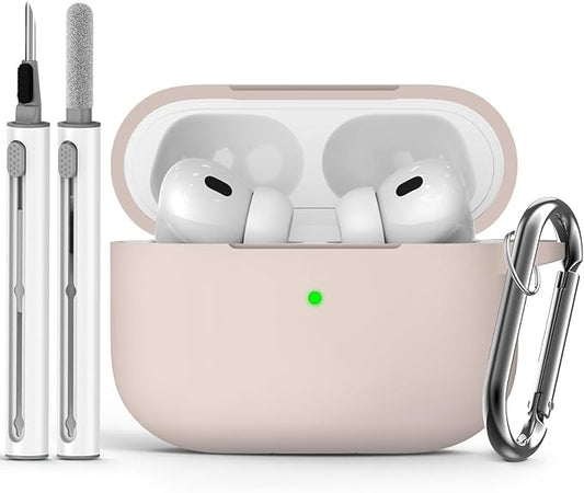 Ljusmicker for AirPods Pro Case Cover with Cleaner Kit,Soft Silicone Protective Case for Apple AirPods Pro 2nd/1st Generation Case for Women Men,AirPod Pro Case Accessories with Keychain-Milk Tea