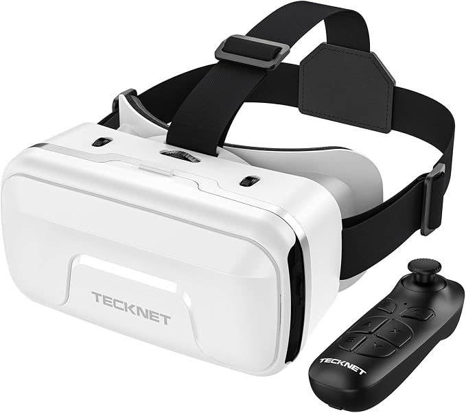 TECKNET VR Headset for Phone with Controller, Virtual Reality Headsets with HD 110°FOV Anti-Blue Light Lenses & Adjustable Gears, 3D VR Headset for Kids Compatible iPhone Samsung Android 4.7-7.2"