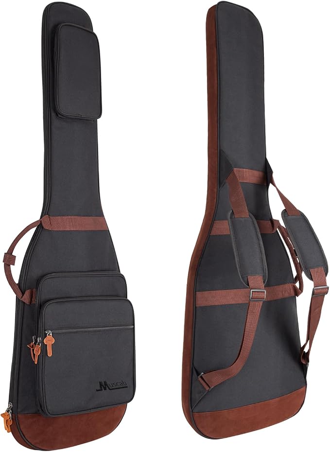 Bass Guitar Bag 0.5 Inch Padding Bass Guitar Case, Bass Electric Guitar Gig Bag Backpack with Neck Strap and 4 Pockets, Black
