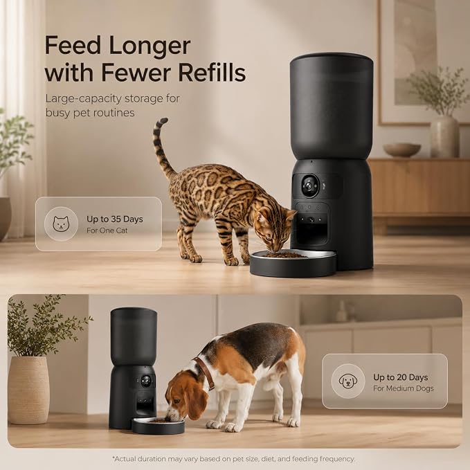 Automatic Cat Feeder with Camera, 2K WiFi Smart Pet Feeder with App Control, 6L Cat Food Dispenser, AI Pet Monitoring, Portion Control Automatic Pet Feeder for Cats & Dogs, Motion Tracking, Dual Power