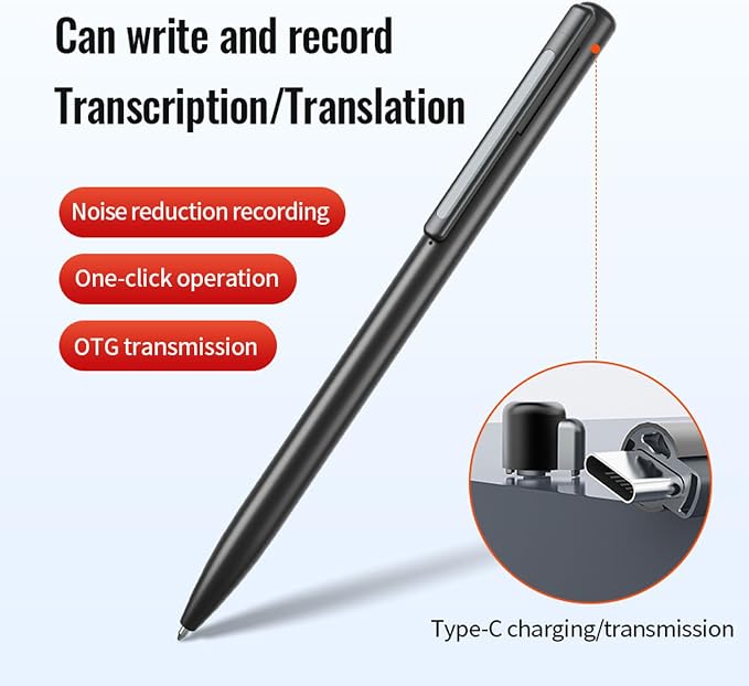 LICAEVEY Smart Voice Activated Recorder Pen with AI Noise Reduction, 25 Hours Long Standby & Type C Charging, Ergonomic Design Pen Recorder for Meetings (64GB)