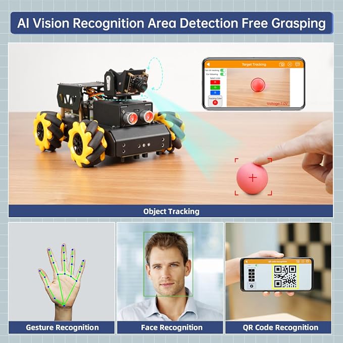 TurboPi Robot Car for Raspberry Pi AI Vision Camera Programmable Smart Robot Car Kit, Color Sorting Line Tracking Target Recognition Obstacle Avoidance, Support Python Linux, with RaspberryPi 5 8GB