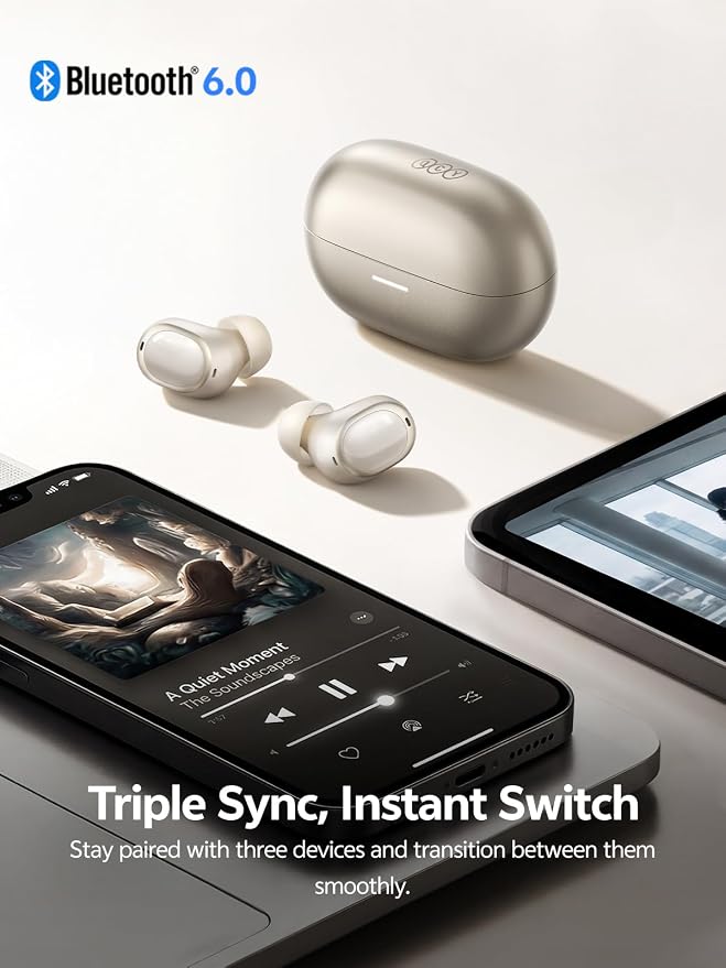 QCY MeloBuds A30 Aadptive Active Noise Cancelling Wireless Earbuds, 8 Mics ENC Clear Call Ear Buds, 60dB ANC Hi-Res Audio Bluetooth 6.0 Headphones, Comfort Lightweight, IPX5 Waterproof Earphone