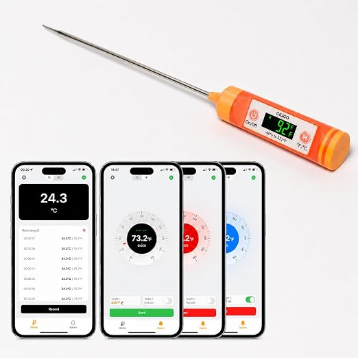 AI Bluetooth Candy & Meat Thermometer with HB Negative LCD, Smart Alerts via App (Type-C Rechargeable) Digital Instant Reading for Candy Making, BBQ, Deep Frying, & Liquids, 8" Long Probe,CT200-BT