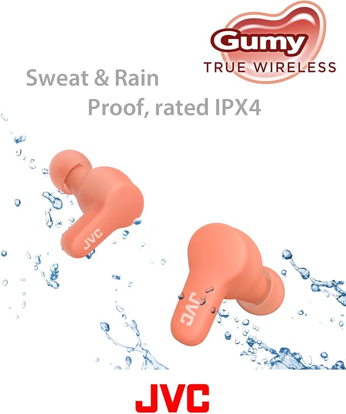 JVC Gumy True Wireless Earbuds, Bluetooth 5.3, Charging Case, 24-Hour Playback, IPX4 Water Resistant, Comfortable Secure Fit with XS/S/M/L Earpieces, Built-in Mic for Calls, iPhone/Android/PC - HAA7T2