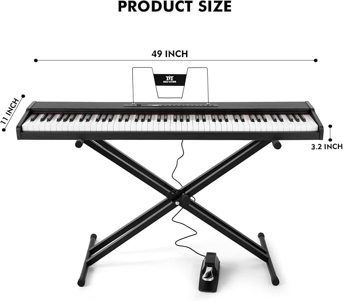 MUSTAR Digital Piano 88 Key Weighted with Stand, 88 Key Semi Weighted Keyboard Piano MEP-900, Portable Electric Piano Keyboard 88 Keys with Bluetooth Connection, Case, Sustain Pedal, MDF, Black