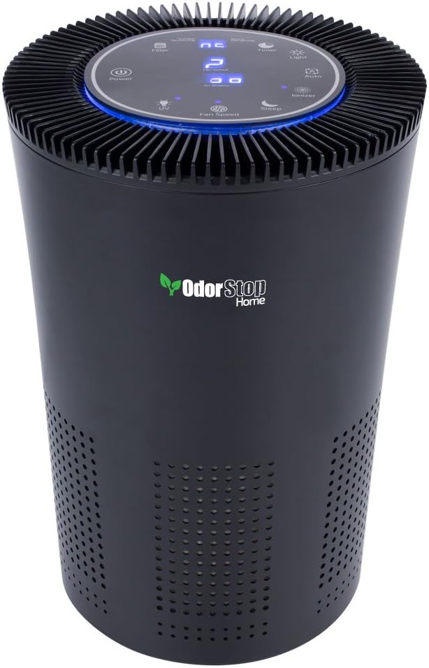 OdorStop OSAP5 HEPA Air Purifier for areas up to 1000 Sq Ft with H13 True HEPA Filter, Active Carbon, 5-Speed, Auto Mode, Sleep Mode, Child Lock, and Timer - Black
