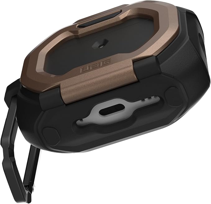 URBAN ARMOR GEAR UAG Designed for AirPods Pro 3rd Gen Case - Built-in Phone Stand Detachable Carabiner Clip Rugged Military Grade Drop Proof Protective Cover, Monarch Black/Aged Bronze