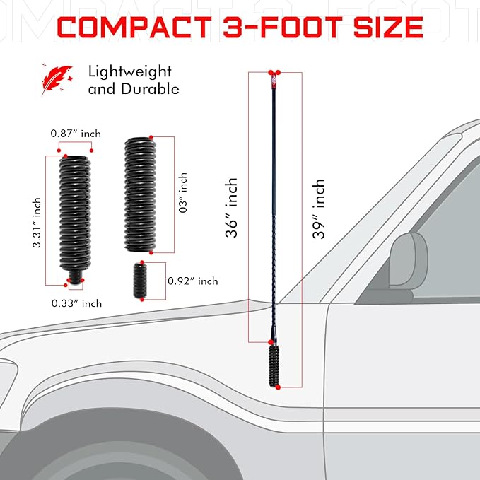 Prostick 3 Foot Fiberglass 1000 Watt Black CB Radio Antenna with Heavy Duty Black Stainless Steel Spring.