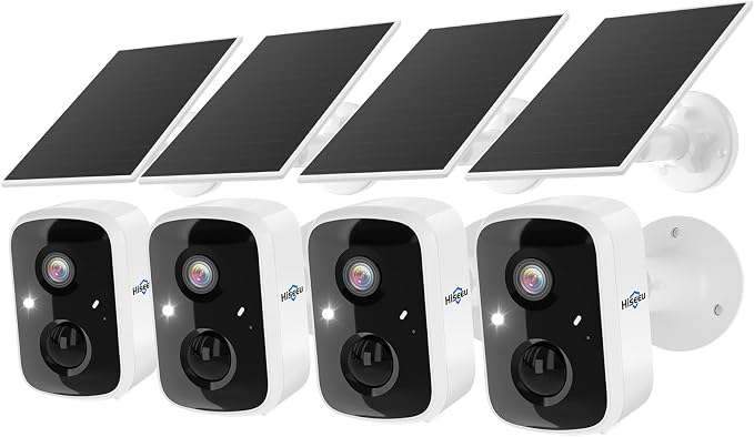 Hiseeu Solar Camera Security Outdoor, 4 Pack 100% Wireless 3K 4MP Surveillance Indoor WiFi Smart Cameras for Home Security Outside, PIR/AI Motion Detection, Waterproof, Color Night Vision, 2-Way Audio