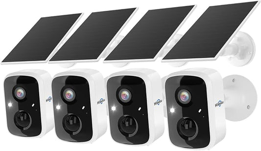 Hiseeu Solar Camera Security Outdoor, 4 Pack 100% Wireless 3K 4MP Surveillance Indoor WiFi Smart Cameras for Home Security Outside, PIR/AI Motion Detection, Waterproof, Color Night Vision, 2-Way Audio