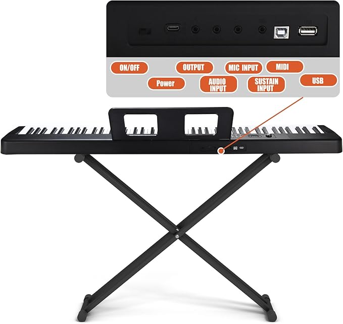 88 Key Piano Keyboard, Electric Digital Piano with Semi Weighted Keys, Keyboard Piano with Sustain Pedal, Power Adapter, Stand, Carrying Case, Headphones, USB-MIDI Compatibility, for Beginner Adults