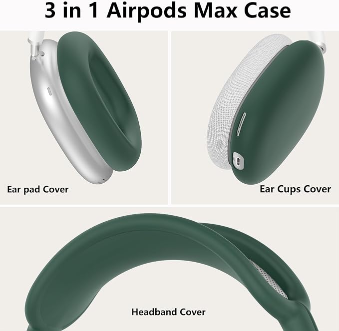 Silicone Case Cover for AirPods Max Headphones, Ear Pad Case Cover/Ear Cups Cover/Headband Cover for AirPods Max 2/1 (2026/2024/2020)(USB-C/Lightning), Accessories for Apple AirPods Max 2, Dark Green