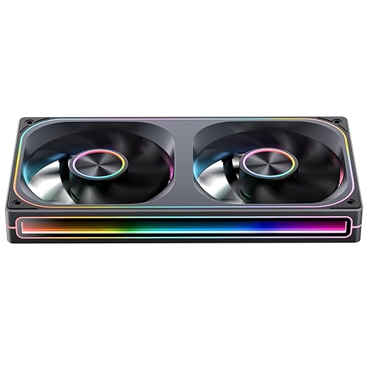 JONSBO ZA-240B PC Case Fan,All(2)-in-One,Single Frame Unit with 2x120mm ARGB Fans,PWM,3Pin ARGB, Silent Computer with 4-Sides Infinity Mirror Fan 2400RPM,Aluminum Nameplate,28mm Thick Black