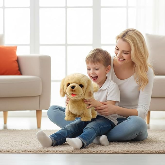 CU-MATE Electronic Walking Dog Toy, Interactive Plush Golden Retriever Puppy, Realistic Interactive Pet Toy Dog, Walking, Barking, Wagging Tail & Talking, Present Gifts for 3+ Year