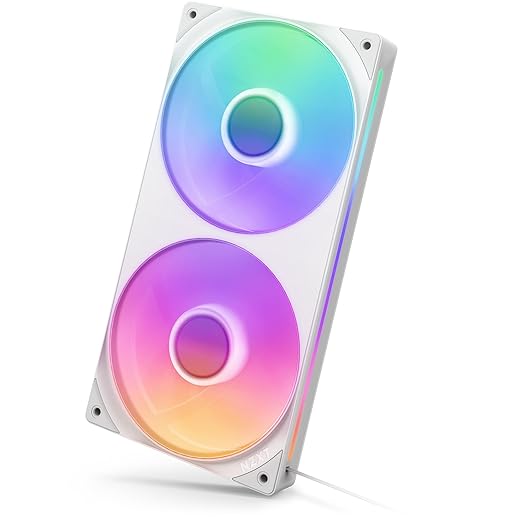 NZXT F240 RGB Core - 240mm Single-Frame Fan Unit with 2 x 120mm RGB Fans - Speed & Lighting Control - High Static Pressure & Airflow - Fluid Dynamic Bearings - 8 aRGB LEDs Per Fan - White