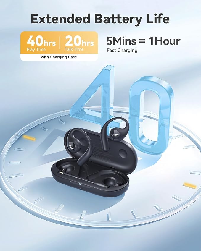 EMEET AirFlow Open Ear Headphones with Mic, Bluetooth 5.3 Wireless Headsets with Detachable Microphone, ENC Noise Cancelling, Multipoint Pairing, Ultra Comfort, Wireless Earbuds for Work, home, office