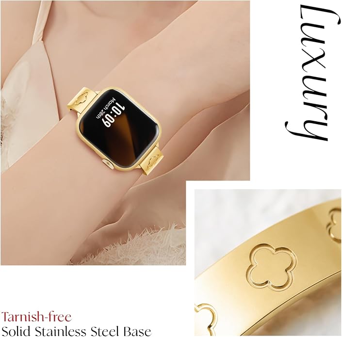 Missair Compatible with Apple Watch Band 38mm 40mm 41mm 42mm 44mm 45mm 46mm 49mm, Four Leaf Lucky Bracelet Women Dressy Stainless Steel Metal Clover Strap for iWatch Series 11 10 9 8 7 6 5 4 SE Ultra
