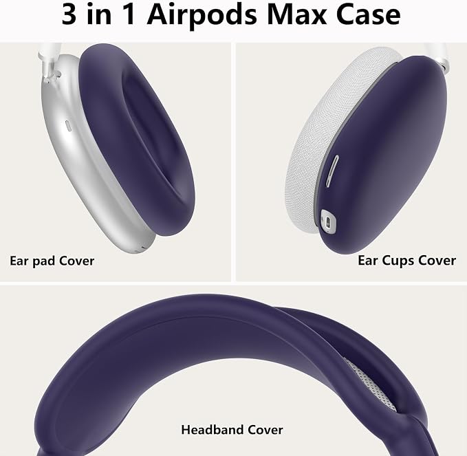 Silicone Case Cover for AirPods Max Headphones, Ear Pad Case Cover/Ear Cups Cover/Headband Cover for AirPods Max 2/1 (2026/2024/2020)(USB-C/Lightning), Accessories for Apple AirPods Max 2, Dark Purple