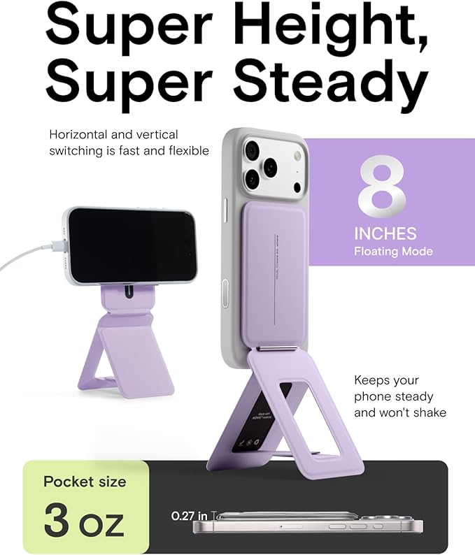 MOFT Phone Stand, Magnetic Phone Tripod Stand Stain-Resistant MOVAS Leather & Angle Adjustment & Strong Magnets Tripod for iPhone 17/16/15/14/13/12 (Included Metal Ring)-Peony