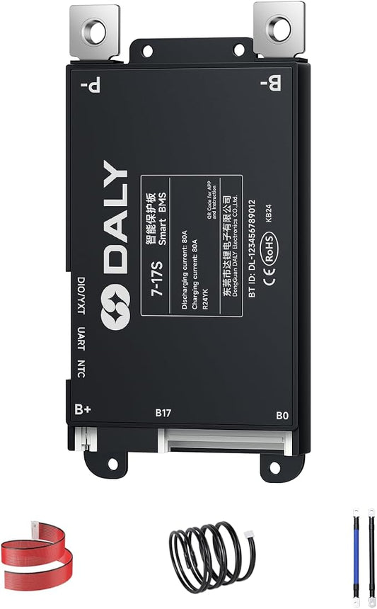 DALY BMS 80A 7S-17S 24V-60V - Smart Built-in Bluetooth Monitoring Lithium Battery Protection LiFePO4 Li-ion LTO for E-Bikes Scooters