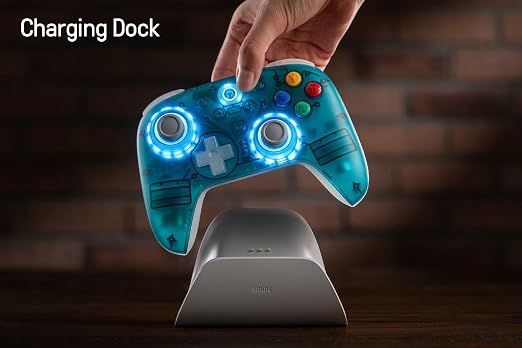8Bitdo Ultimate 2 Wireless Gaming Controller with TMR Joysticks, Switchable Hall Effect/Tactile Triggers, 8Speed Wireless Tech, Charging Dock, RGB Fire Ring for PC & Android - Clear Blue