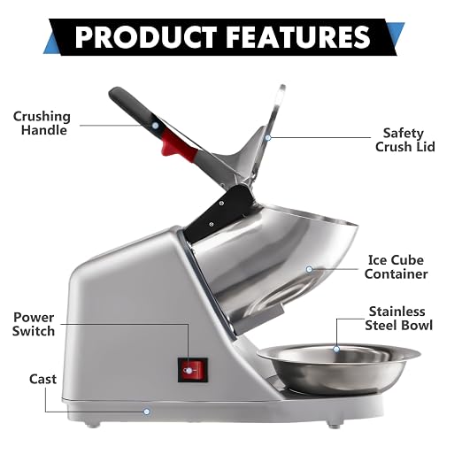 Electric Ice Shaver Crusher Pink 300W Snow Cone Maker Machine 143lbs/hr Shaved Ice Machine Stainless Steel Electric Ice Crush Free Ice Pick Ice Cube Tray