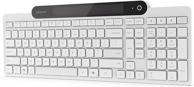 Lenovo 800 Self-Charging Bluetooth Keyboard, Uses Ambient Light for Charging, Bluetooth 5.1, Supports 3 Devices, Battery Free, Wireless, White