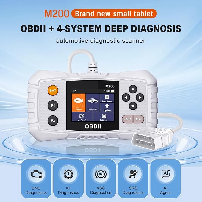 M200 OBD2 Scanner Diagnostic Tool, 4 System OBDII Code Reader for ENG/AT/ABS/SRS, AI Smart Diagnostics, WiFi Free Update, Check Engine Light Car Scan Tool for All OBD2 Cars Since 1996, 15 Languages