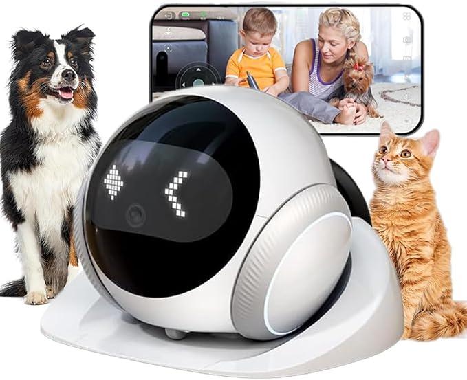 Smart 1080P Pet Camera Robot, Movable Indoor Dog & Cat Camera with Laser Toy, Auto Patrol & Recharge, Night Vision, 2-Way Talk, Home Security Cam for Baby & Elderly Care (Supports SD/Cloud Storage)
