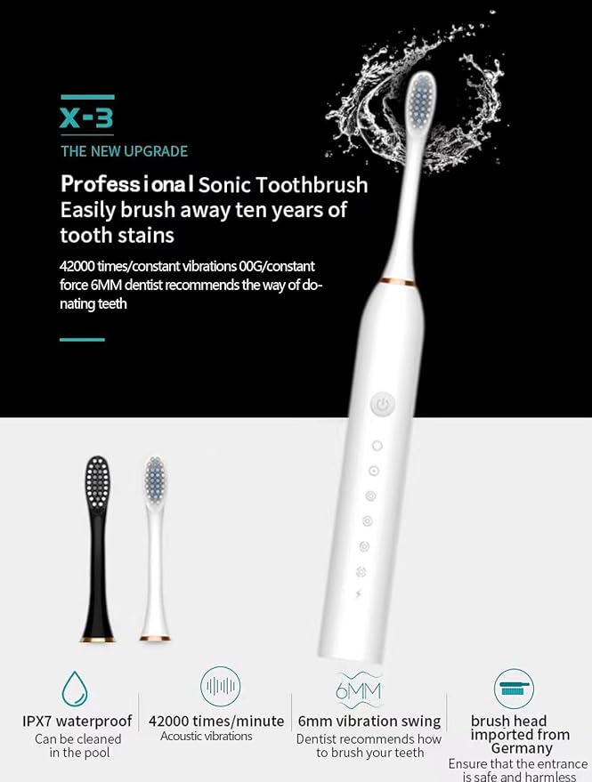 Two Pack Electric Toothbrush Rechargeable Toothbrushes for Adults and Teens with 8 Brush Heads