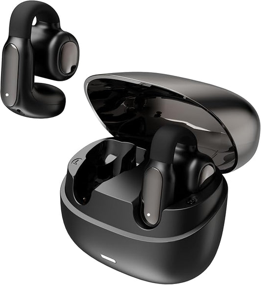 Hmusic A24 Open Ear Earbuds, TWS AI ENC Clip-on Earbuds, Bluetooth 6.0 Earphones, Comfort Open-Ring Design Headphones, IPX5, Touch Control Wireless Earphones for Glass Wear, Office, Fitness, Workouts