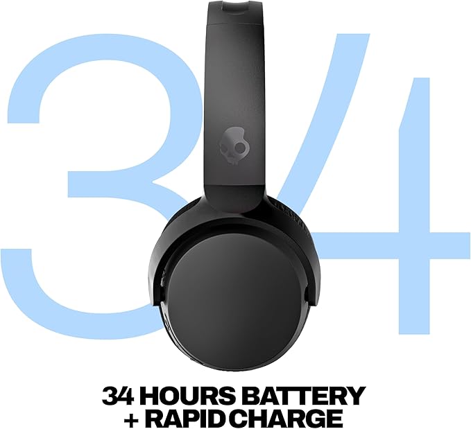 Skullcandy Riff Wireless 2 On-Ear Bluetooth Headphones, Up to 34 Hrs Battery, Foldable Lightweight Design, Convenient for Travel with Included 3.5mm AUX Cable, Microphone for iPhone Android - Black