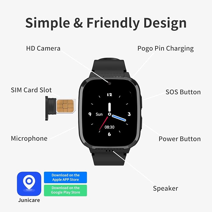 4G Kids Smart Watch Boys with GPS Tracker & Call Phone, Smart Watch for Kids Age 5-12 with SOS Calling, School Mode Parental Controls 12/24 Hr Text Message HD Video Call Voice Chat (Black)