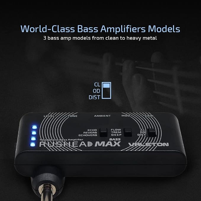 Valeton Rushead Max Bass USB Chargable Portable Pocket Bass Headphone Amp Carry-On Bedroom Plug-In Multi-Effects