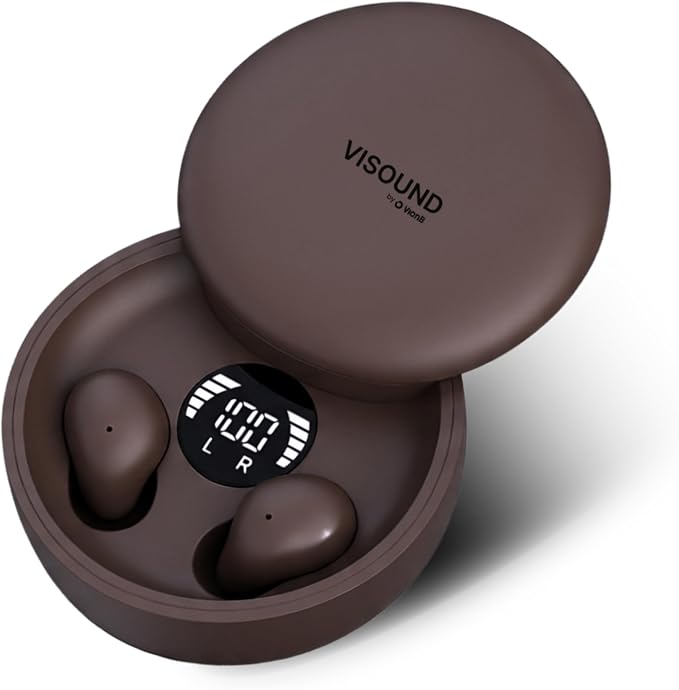 Air VionB Skin Tones Invisible Earbuds for Small Ears - Wireless Bluetooth 5.4, Skin-Matching Mini Stemless Ear Buds, IPX5 Waterproof, ENC Noise Cancelling, Discreet for Work (Deep Espresso)
