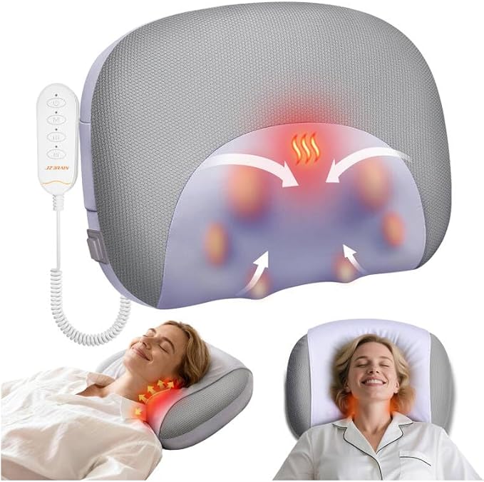 JZBRAIN 3-in-1 Neck Massager Pillow with Heat, Rolling Shiatsu | neck massage pillow, cervical neck pillow for pain relief, lying down neck massager, neck tension relief, Cervical Traction
